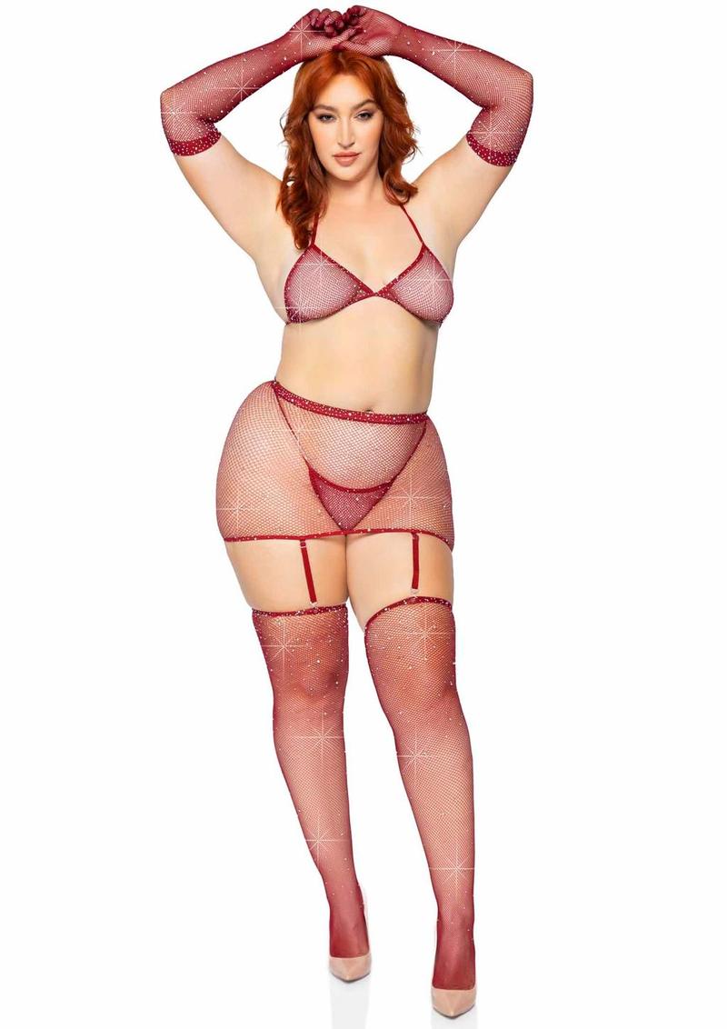 Leg Avenue Rhinestone Fishnet Garter Skirt 5pc Set