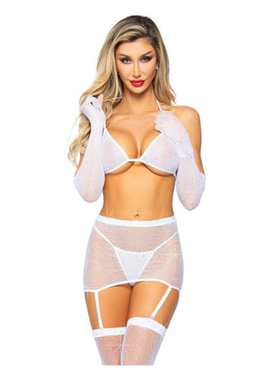 Leg Avenue Rhinestone Fishnet Garter Skirt 5pc Set
