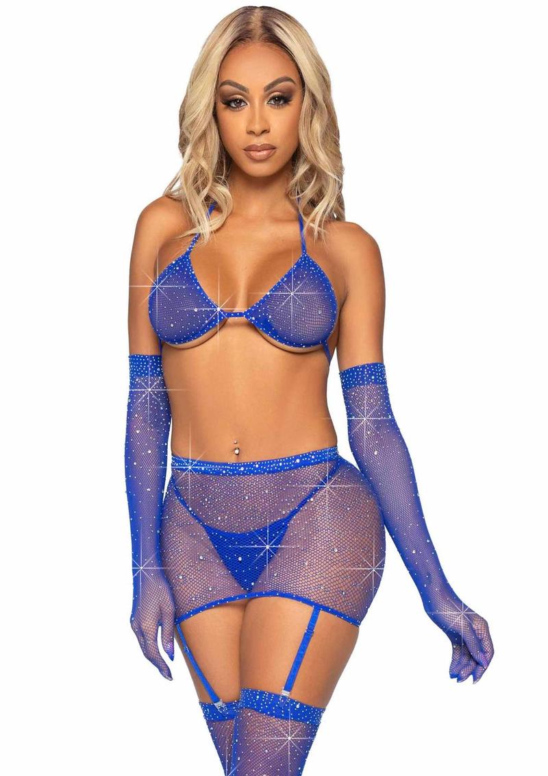Leg Avenue Rhinestone Fishnet Garter Skirt 5pc Set