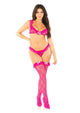 Leg Avenue Ruffle Trimmed Bow Net Bra Top, Panty & Thigh High 3pc Set
