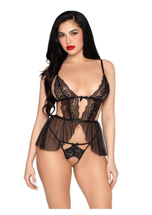 Leg Avenue Scalloped Lace and Mesh Babydoll 2pc Set