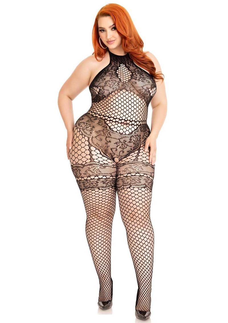 Leg Avenue Seamless Halter Plus Size Crotchless Bodystocking