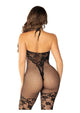 Leg Avenue Seamless Net and Lace Keyhole Halter Bodystocking