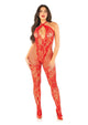 Leg Avenue Seamless Net and Lace Keyhole Halter Bodystocking