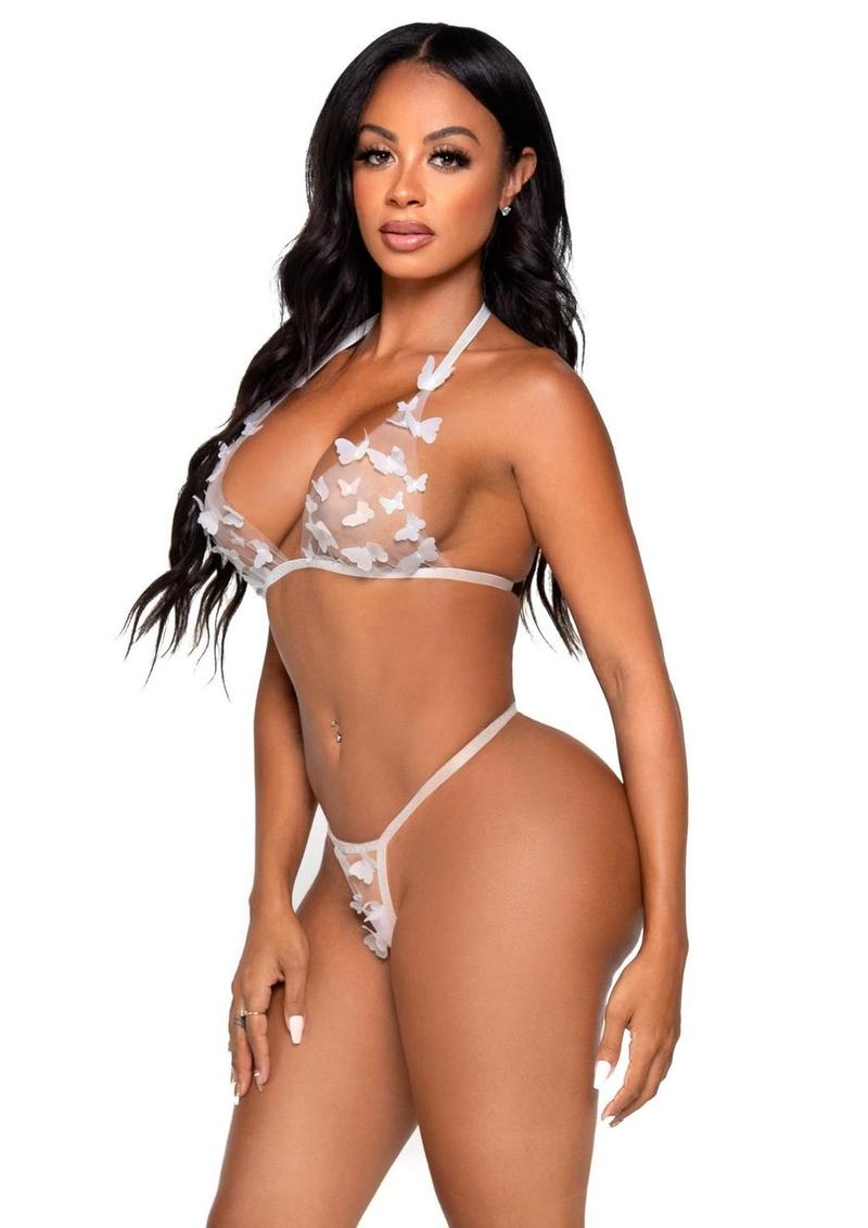 Leg Avenue Sheer Butterfly Applique Bra Top and G-String 2pc Set