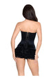 Back view of the black Leg Avenue Steel Boned Satin Corset showing the ribbon lace-up back and grommets