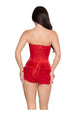 Back view of the red Leg Avenue Steel Boned Satin Corset showing the ribbon lace-up back and grommets