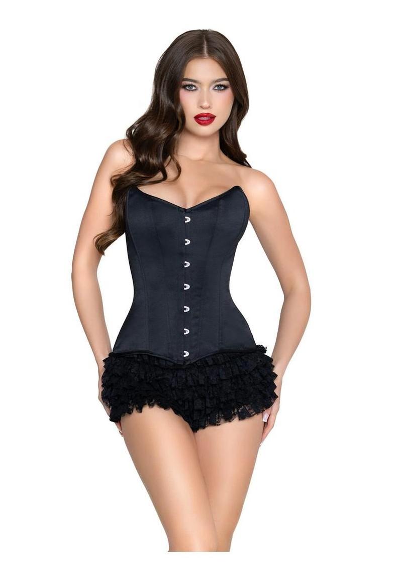 Black Leg Avenue Steel Boned Satin Corset laced at the back with satin ribbon