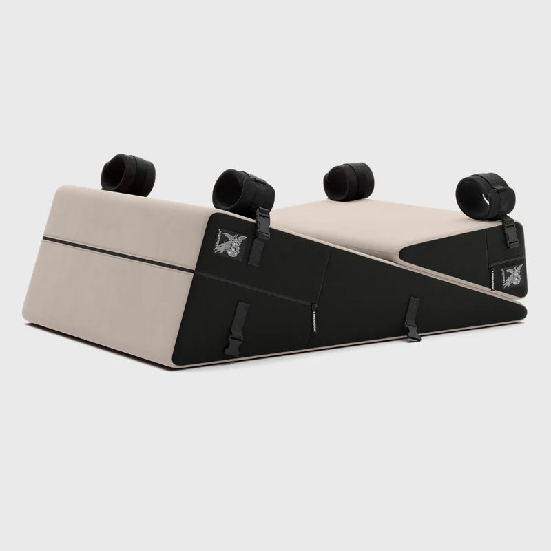 Liberator Black Label Wedge & Ramp Combo with Cuffs in Cream, side view showing black panels and four cuffs