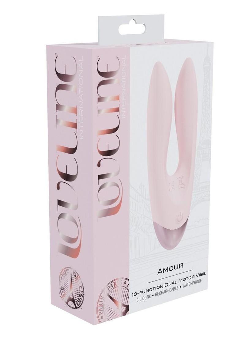 Loveline Amour Dual Motor Silicone Vibrator – Powder Pink, packaging