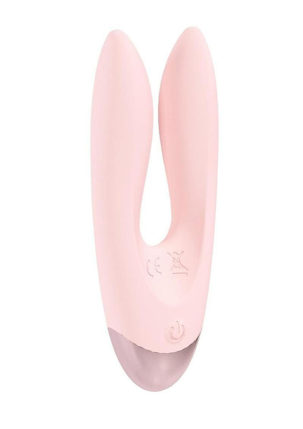 Loveline Amour Dual Motor Silicone Vibrator – Powder Pink, front view