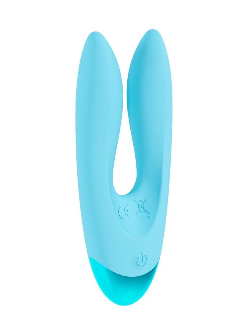 Loveline Amour Dual Motor Silicone Vibrator – Neon Blue, front view