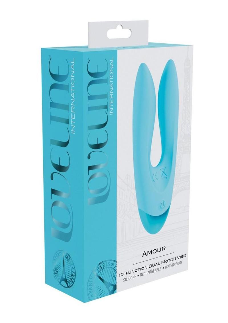 Loveline Amour Dual Motor Silicone Vibrator – Neon Blue, packaging