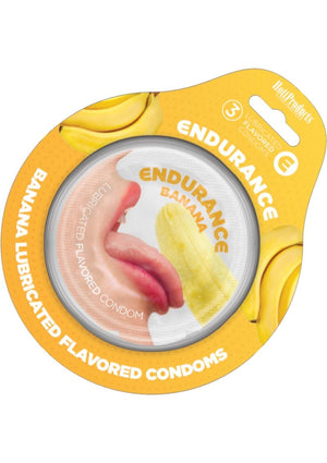 Endurance Lubricated Flavored Condoms Banana 3 Pack