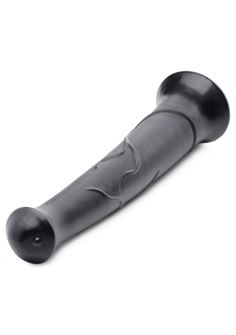 Master Cock Pony Boy Horse Dildo in Black, angled view of flared head and suction base
