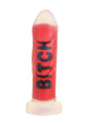 Master Series BITCH Silicone Dildo in Red and Black with clear suction base, front view