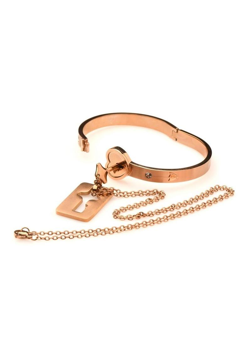 Ms Cuffed Locking Bracelet and Key Necklace Set