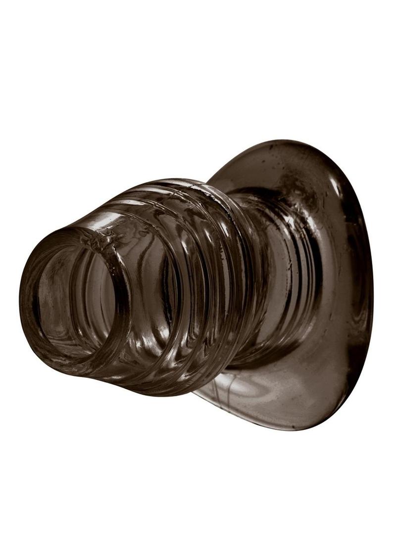 Angled view of the Excavate tunnel plug showing the ribbed exterior