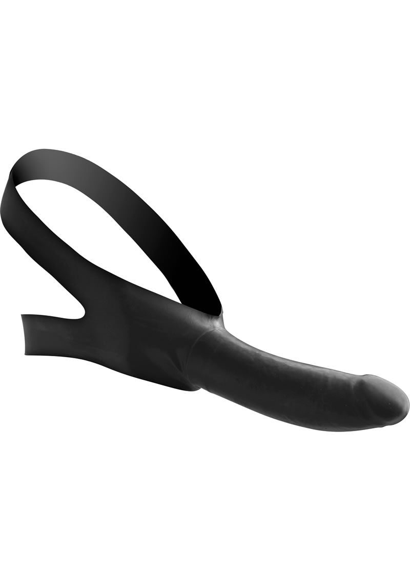 Black strap-on mouth gag with dildo, side view