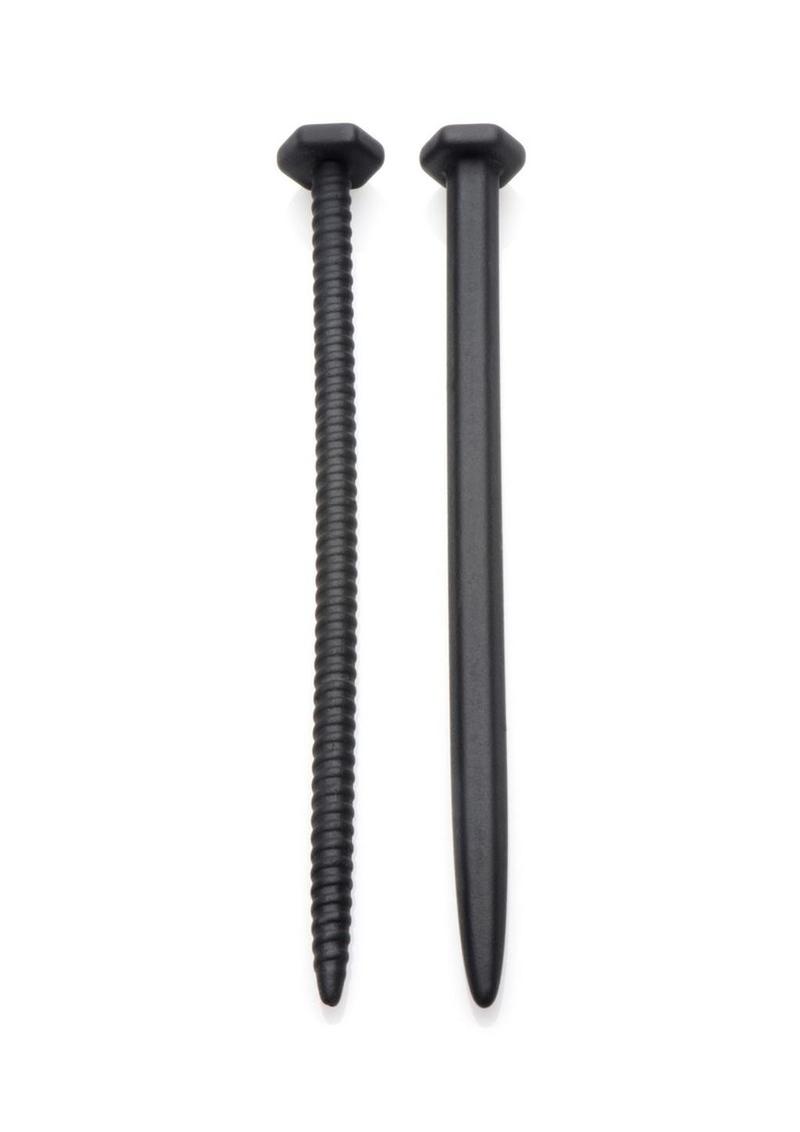 Black nail and screw silicone sounds, upright full length view