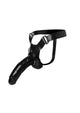 Master Series Infiltrator II Hollow Strap-On in Black, side view of harness and dildo