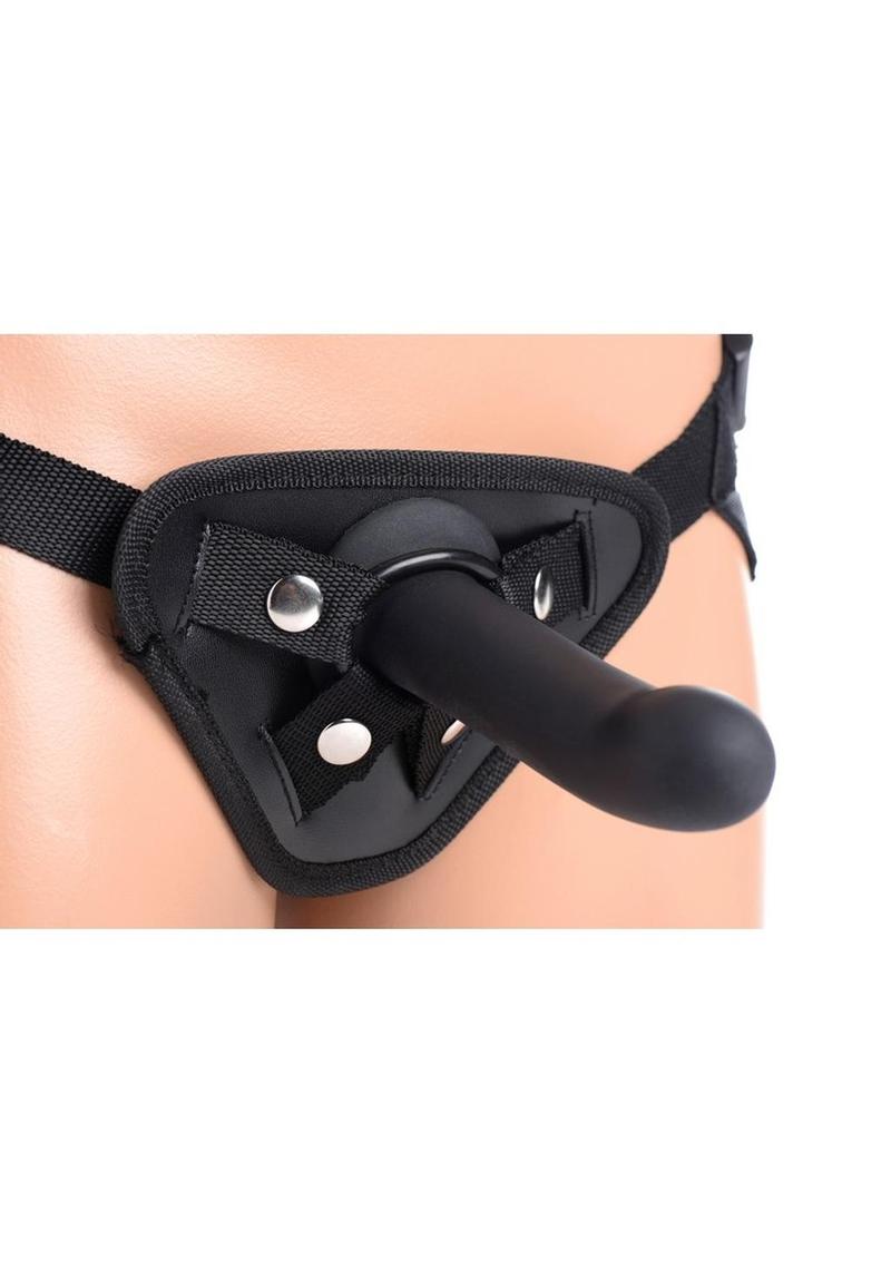 Master Series Mistress FemDom Pegging Kit in Black, harness and dildo close up
