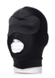 Master Series Mistress FemDom Pegging Kit in Black, open-mouth blindfold hood
