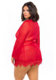 Oh La La Cheri Provence Sheer Lace Robe Set - Red - 1X/2X