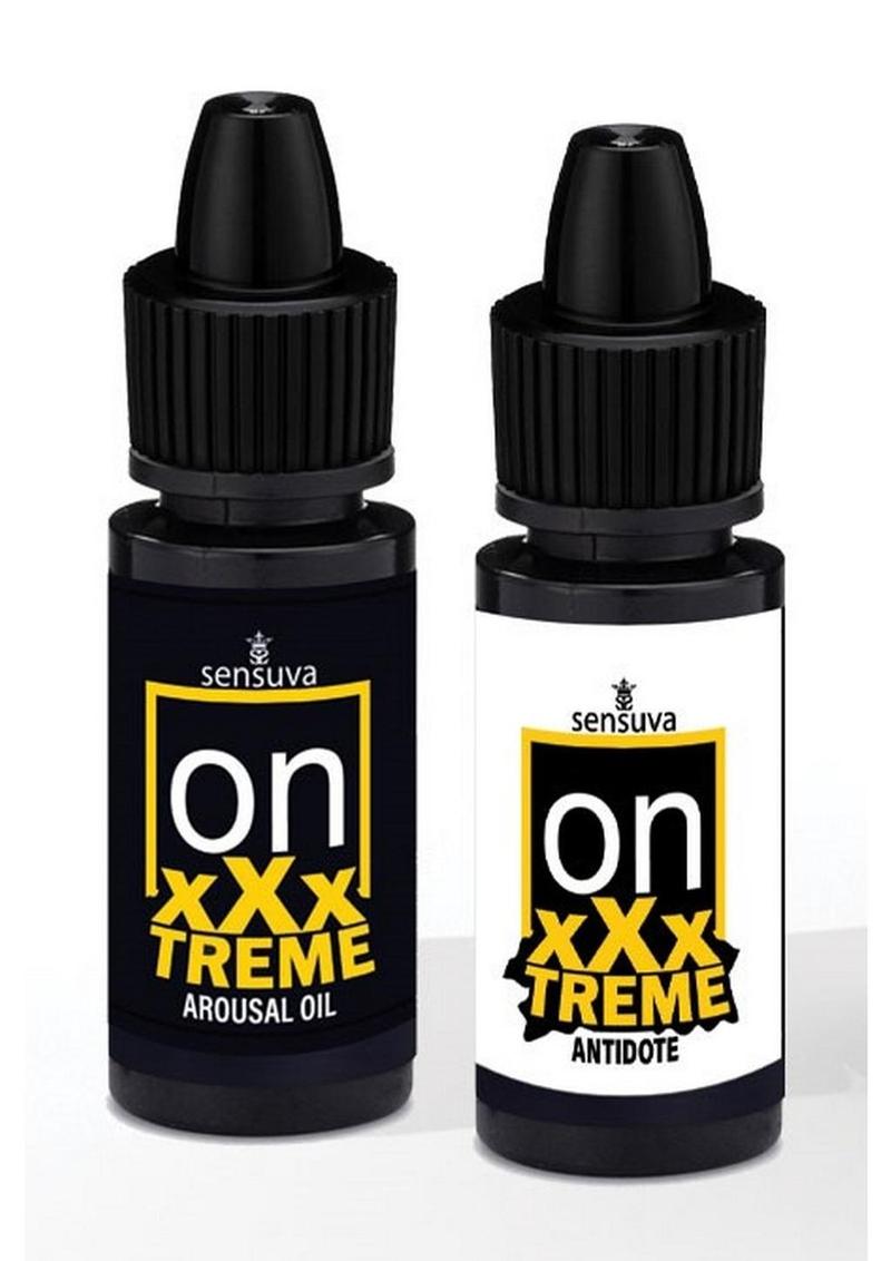 Sensuva ON xXxTreme Arousal Oil and Antidote 5ml bottles, side by side
