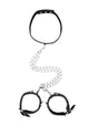 Ouch! Bonded Leather Collar with Hand Cuffs and Leash - Black