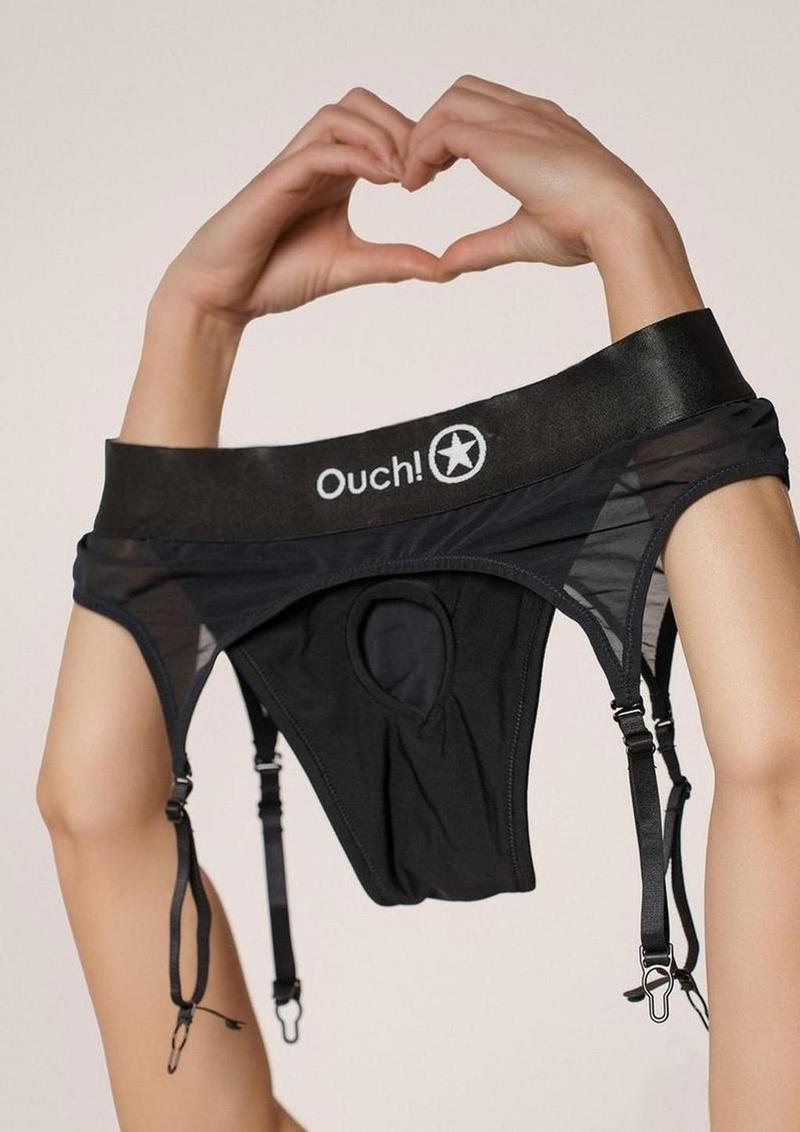 Ouch! Vibrating Strap-On Thong with Adjustable Garters