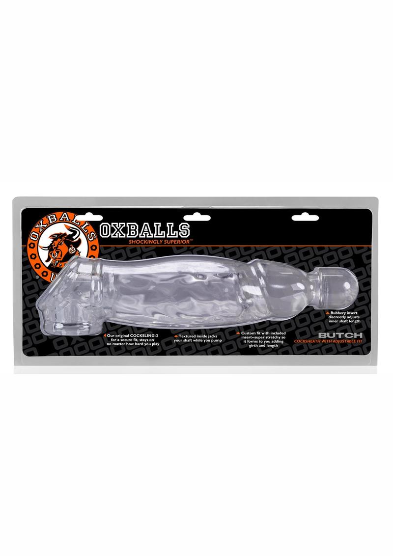 Clear Oxballs Butch Cock Sheath in retail packaging