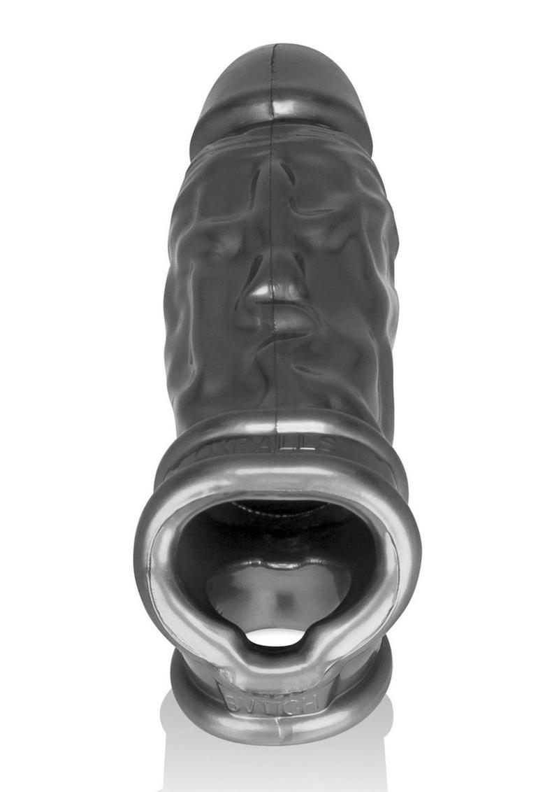 Steel Oxballs Butch Cock Sheath, upright view of open base