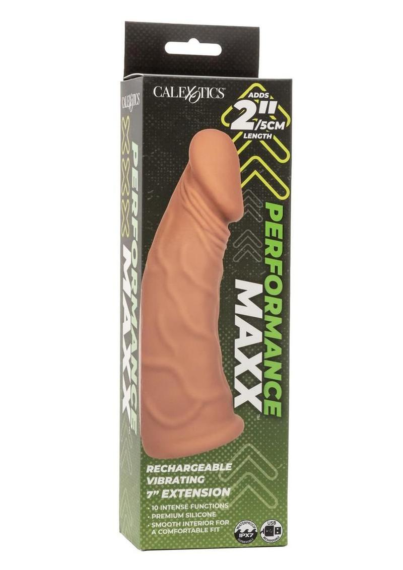 Caramel Performance Maxx Rechargeable Vibrating Extension in retail packaging