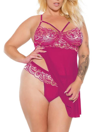 Pink Pussycat Babydoll and Thong 2pc Set