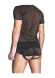 Prowler Red Mesh Tee Shirt – Black mesh, worn, back view