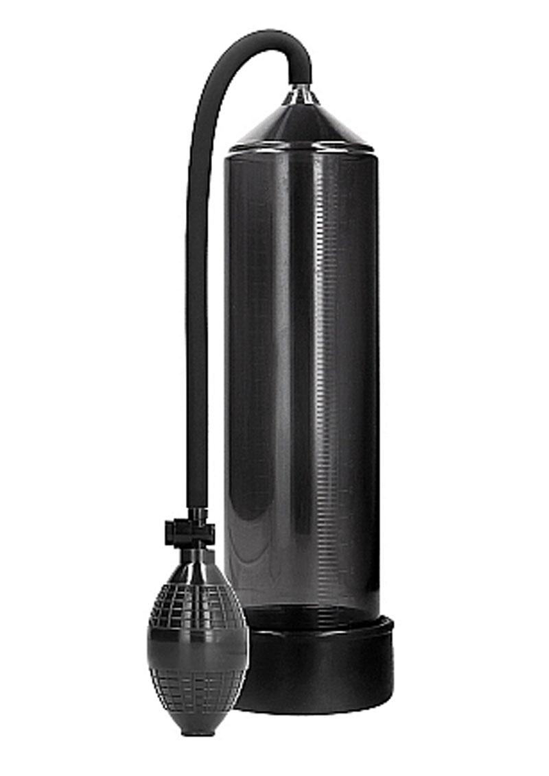 Black Pumped Classic Penis Pump with squeeze bulb, front view