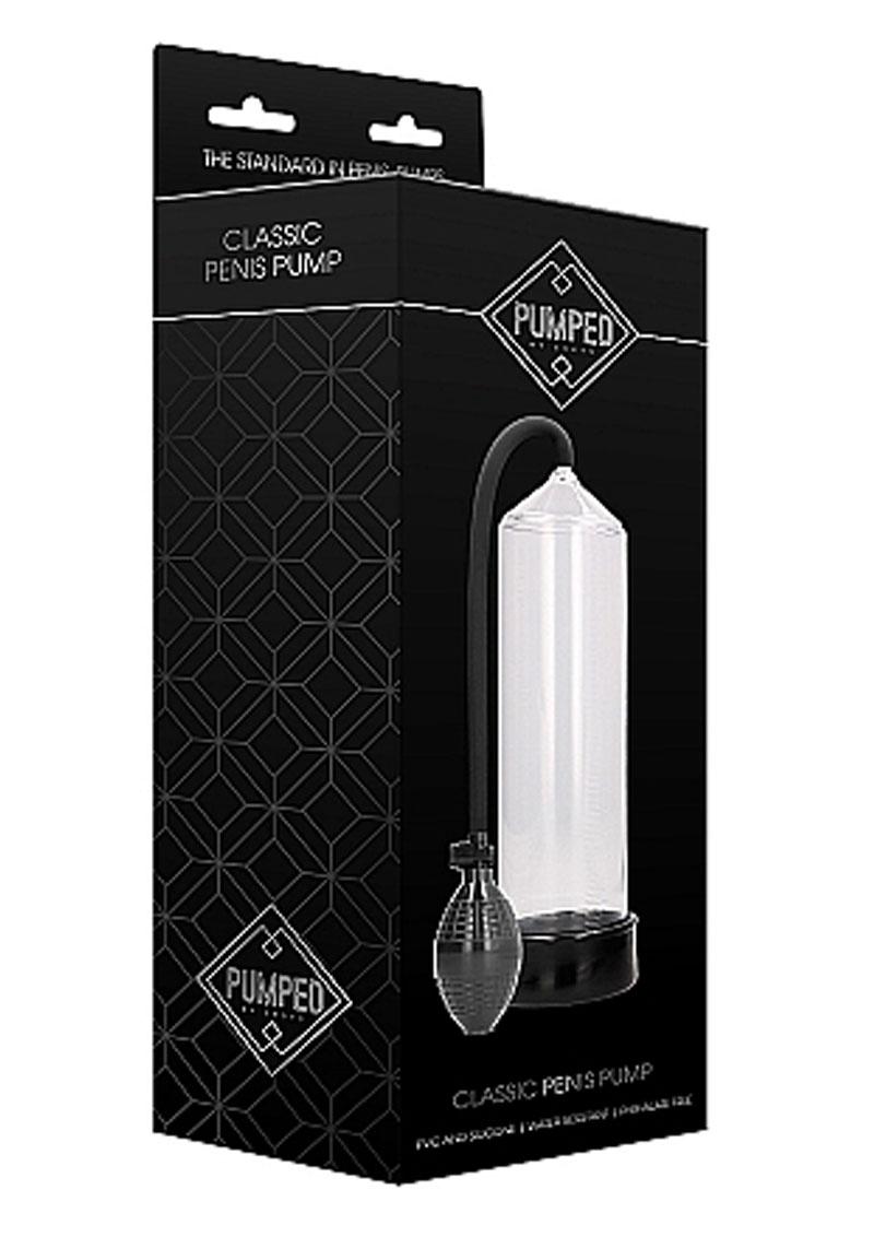 Clear Pumped Classic Penis Pump in retail packaging