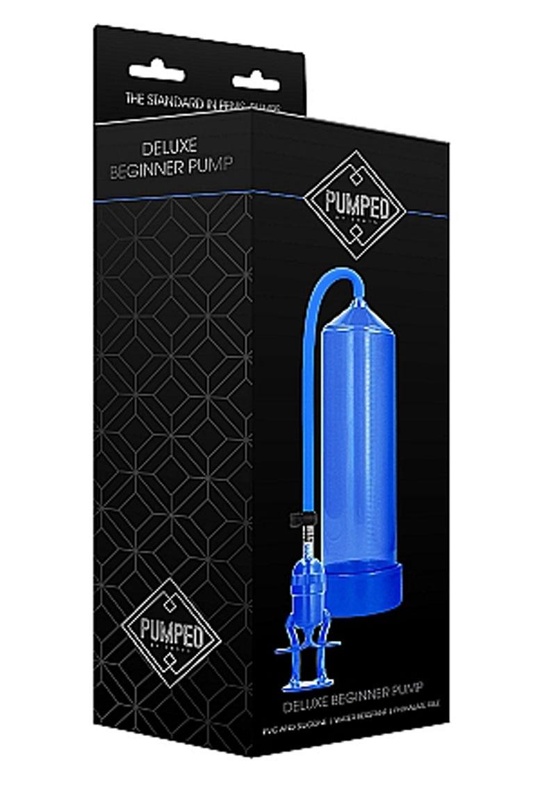 Blue Pumped Deluxe Beginner Penis Pump in retail packaging