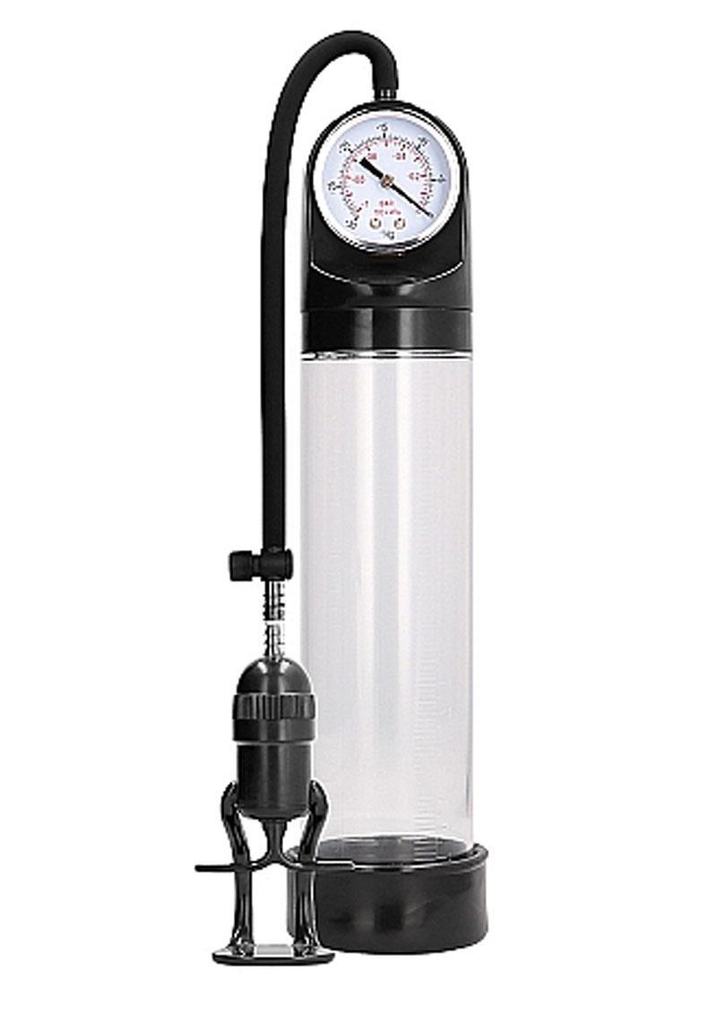 Clear Pumped Deluxe Penis Pump with Advanced PSI Gauge, front view