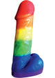 Rainbow pecker-shaped party candle, front view