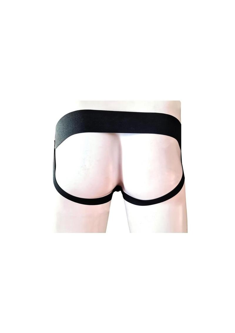 Black Rouge Leather Zip Jock Strap, open back view