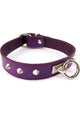 Rouge O Ring Studded Adjustable Leather Collar - Purple