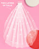 Two layer white tulle veil with mini satin bows laid flat