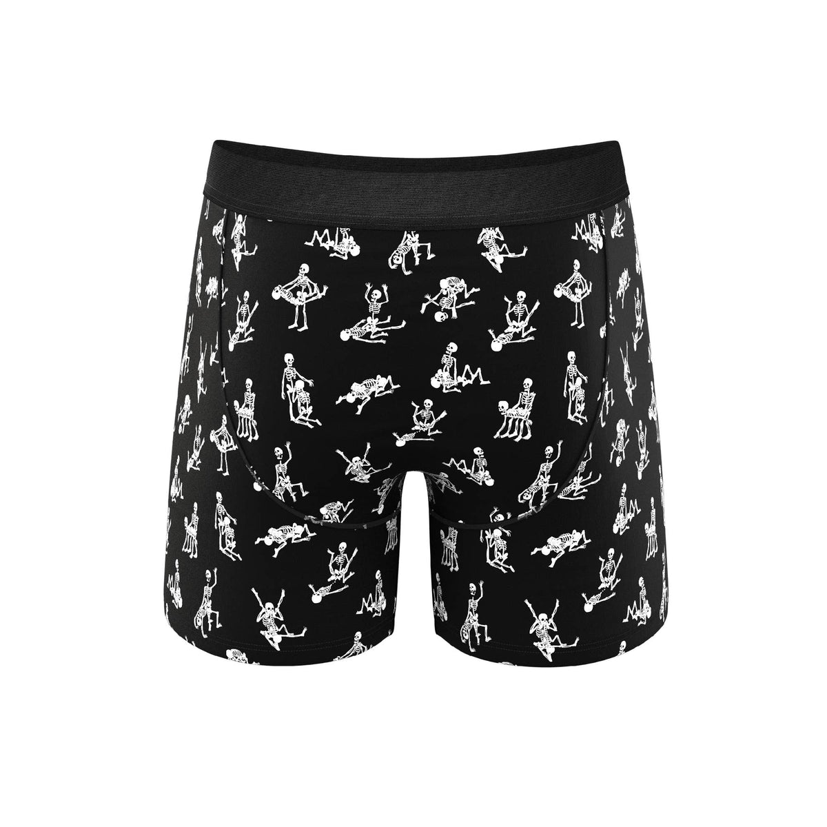 Black skeleton print boxer brief, back view