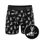 Black boxer brief with a white skeleton print, front view with print detail inset
