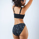 Navy constellation print bikini, full back view