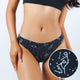 Navy constellation print bikini, front view with print detail inset