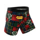 Tartan patchwork boxer brief, angled front view showing the fly