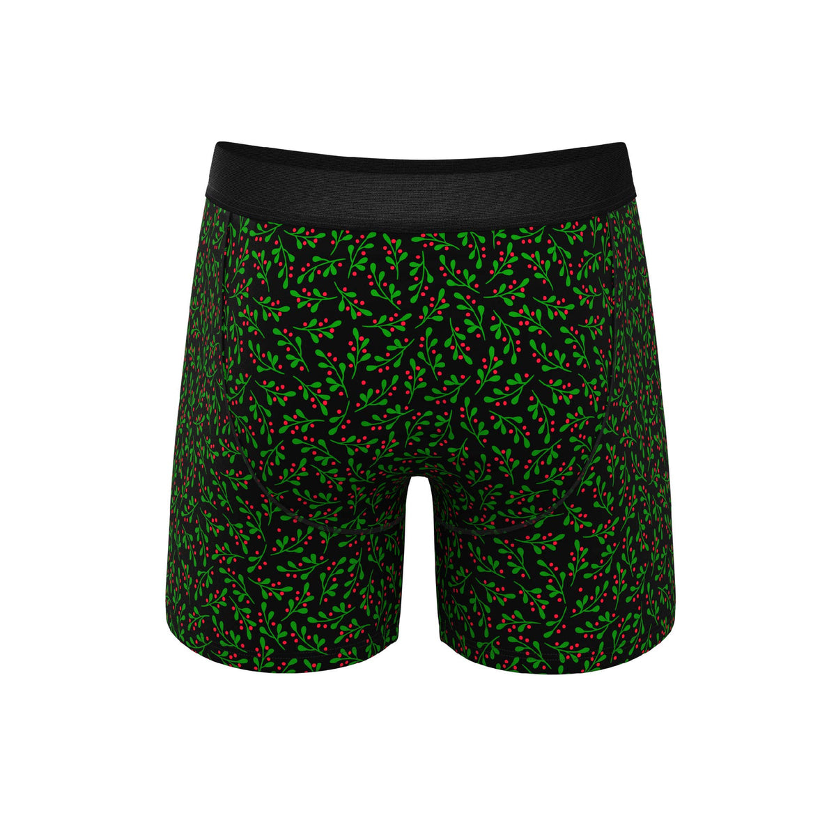 Green holly print boxer brief, back view